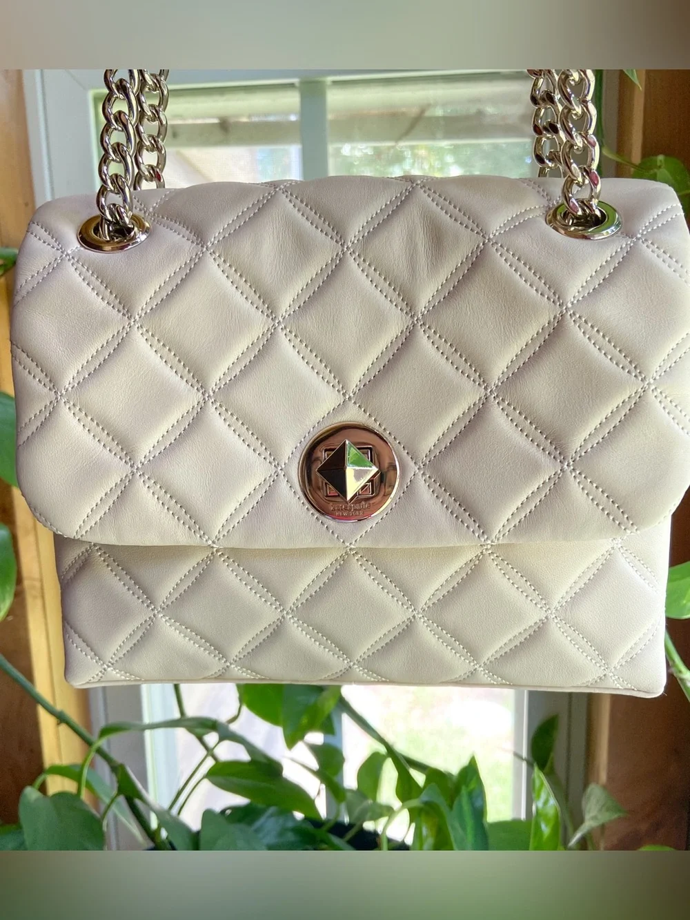 Kate Spade Natalia Medium Flap Quilted Leather Shoulder Bag Parchment-Clean Girl